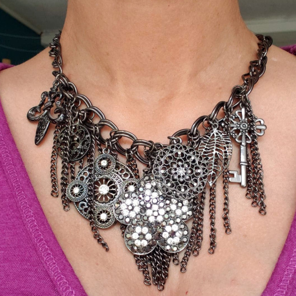 Charms & Chains Gunmetal Bling Statement Necklace